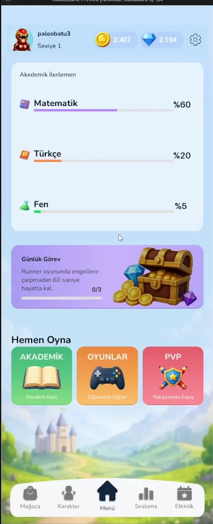 EduBudy ana ekranında ders ilerlemesi ve günlük hedef
