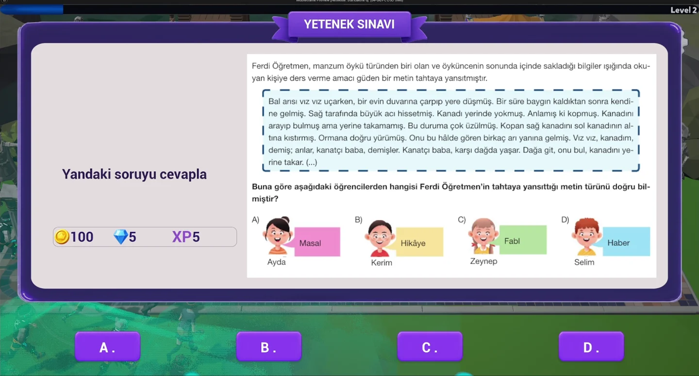 TürkçEbe oyun içinde paragraf ve anlam sorusu