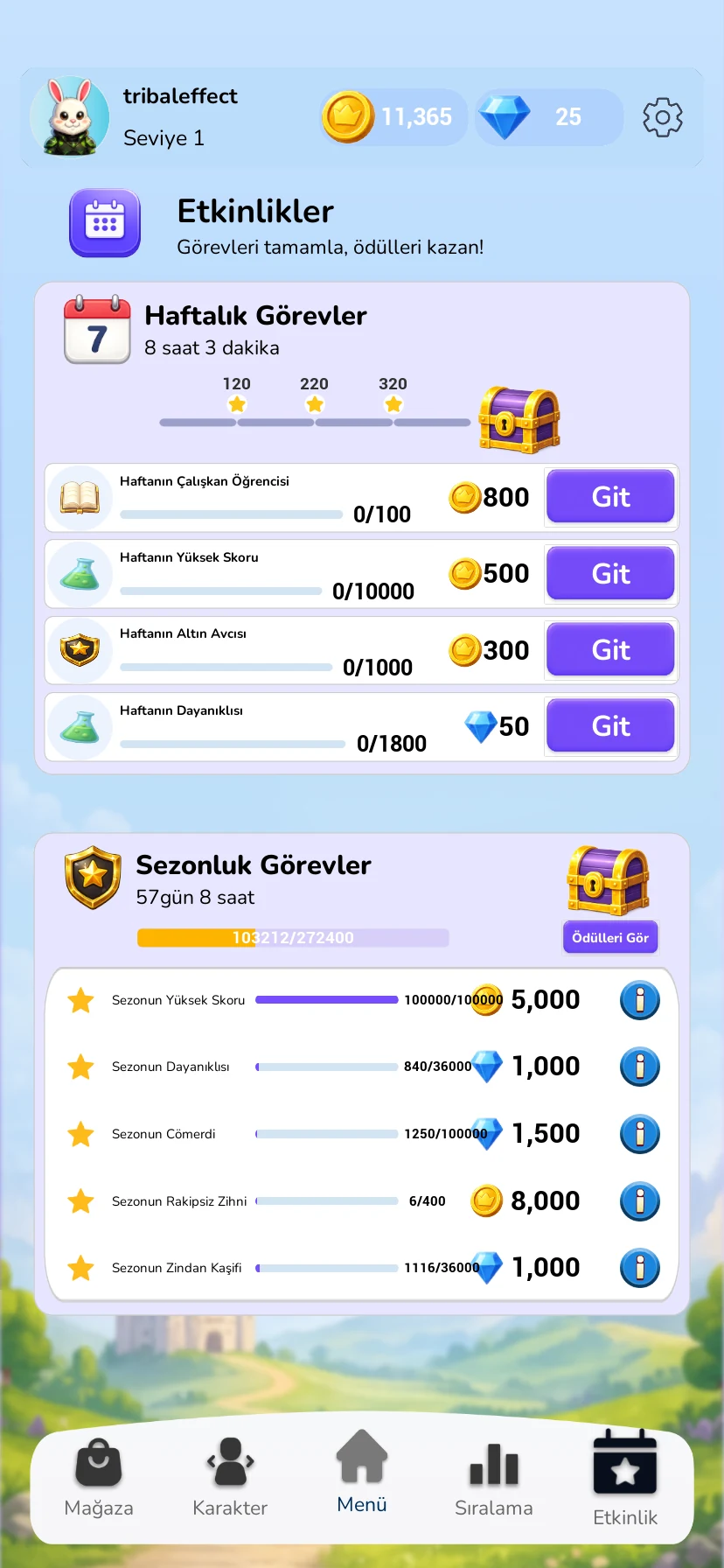EduBudy’de haftalık ve sezonluk görevler ile ilerleme göstergeleri